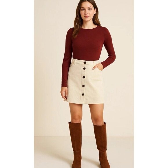 Melrose Market Corduroy Mini Skirt XXS Ivory Button Front Pockets Fall Casual - Picture 1 of 9